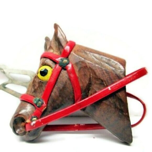 1940s Vintage Novelty Realistic Horse Head Wood Fur Dress Clip Pin Equestrian - Picture 2 of 4